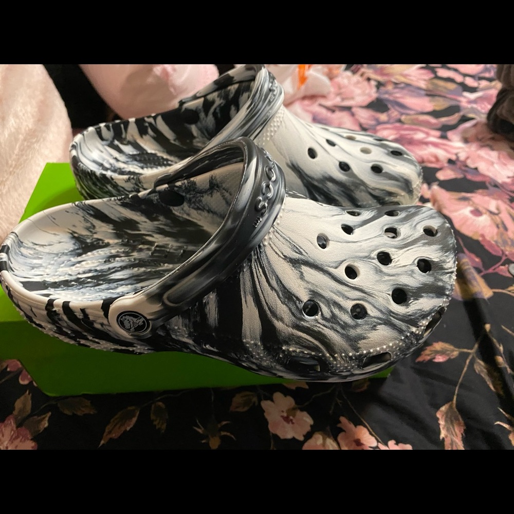 Brand new black and white marble crocs!